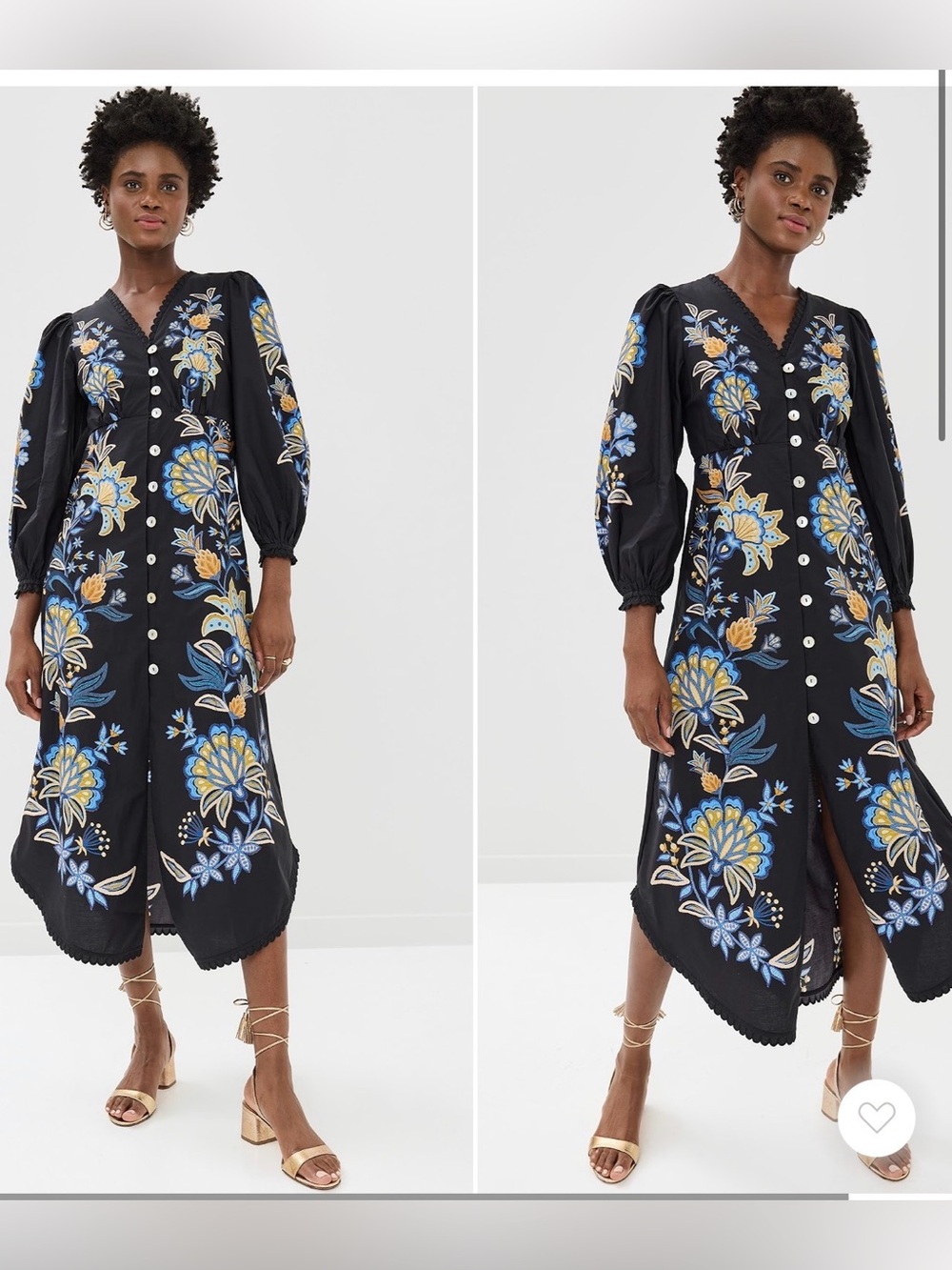 FARM Rio Black Stitched Garden Organic Cotton Midi Dress Size L - Picture 4 of 14